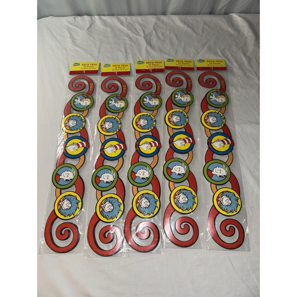 Lot Of 5 Dr. Seuss Deco Trim 10 Pieces 15 Feet (4.5 M) Packs Classroom Decor